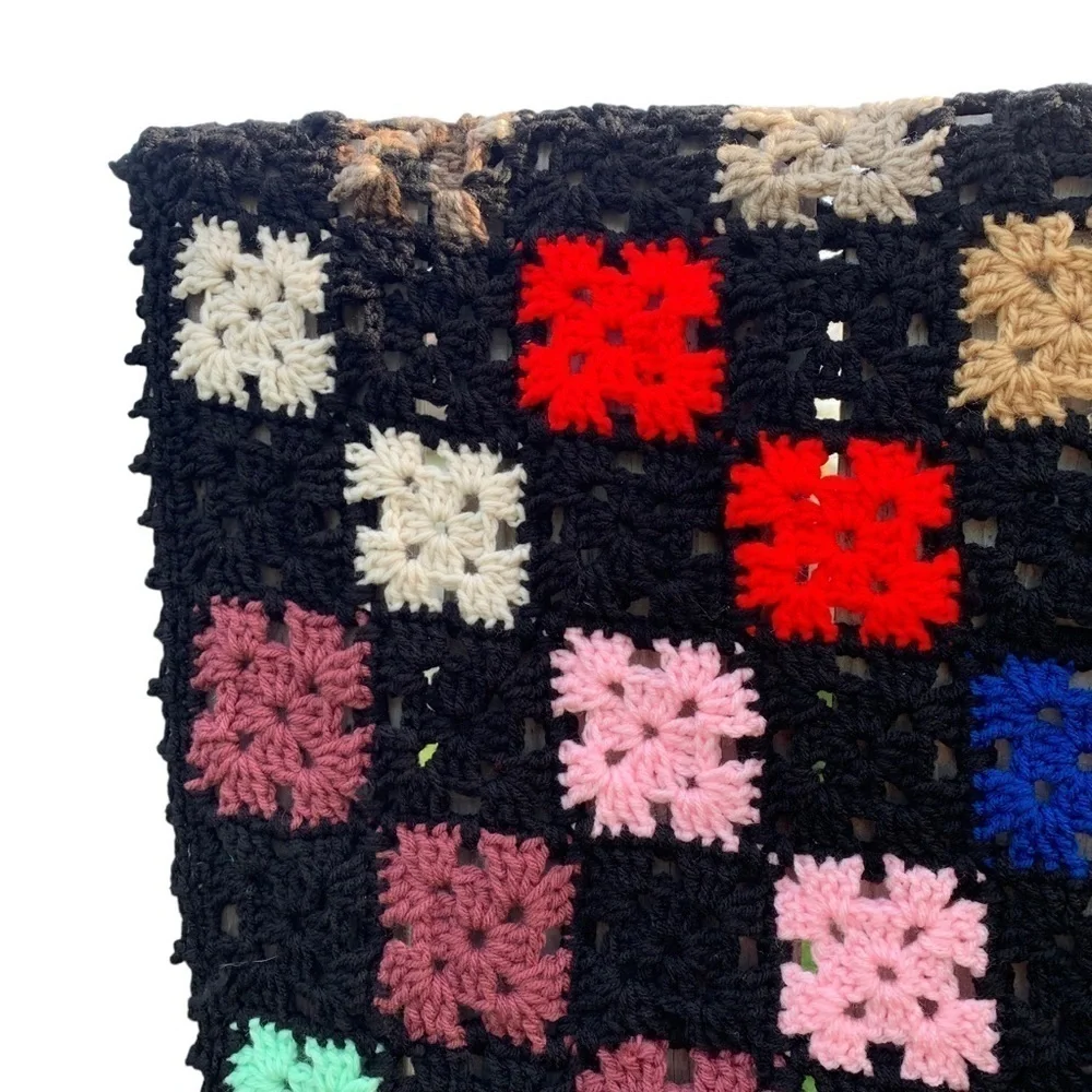 Vintage Crochet Afghan Blanket Quilt Granny Square Cabin Vibes